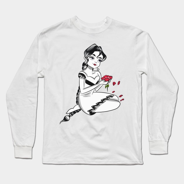 The girl with rose In hand Long Sleeve T-Shirt by Meeno